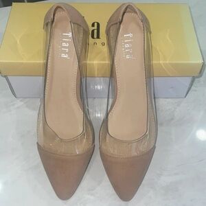 Tiara Nude Pointed-Toe Flats with Clear Sides